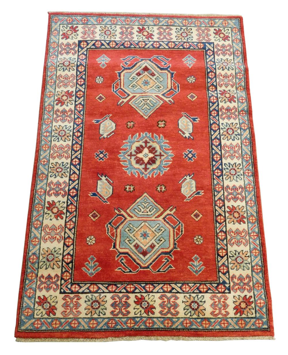 Appraisal: RUG Uzbek Kazak ' x ' hand-made wool polychrome with