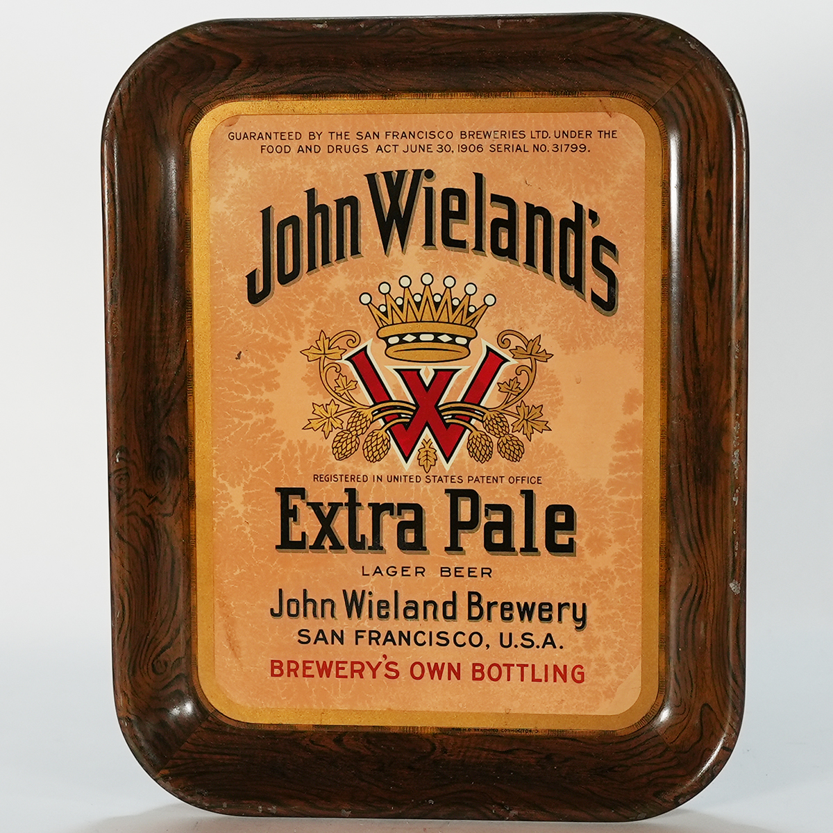 Appraisal: John Wielands Extra Pale Lager Beer TrayReference n aBrewery John