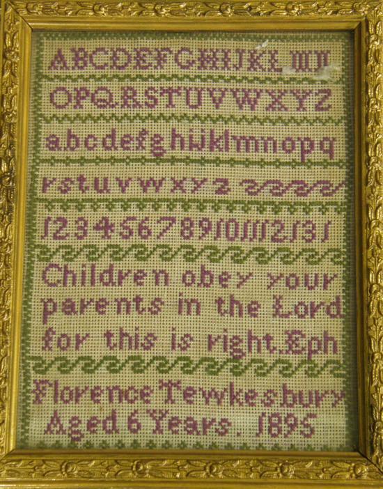 Appraisal: th century sampler by Florence Tewkesbury h w in