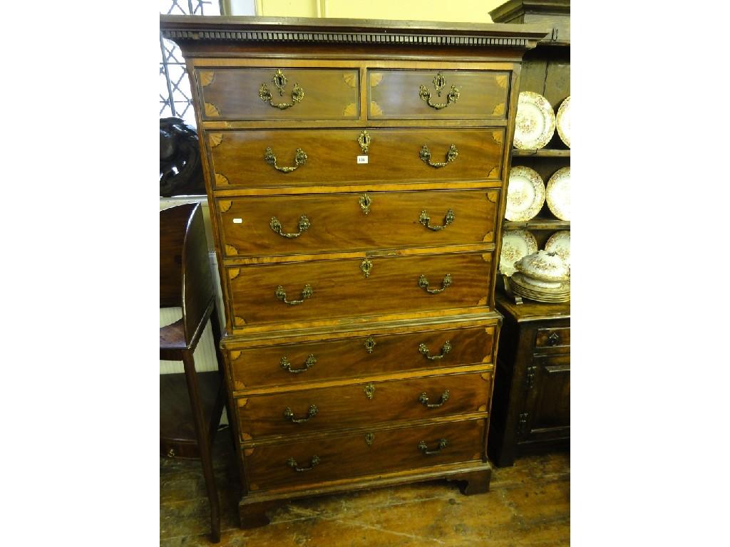 Appraisal: A Georgian mahogany chest on chest with inlaid satin box