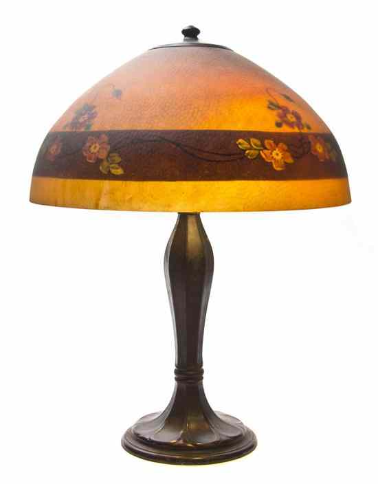 Appraisal: A Jefferson Reverse Painted Lamp the domed shade decorated with