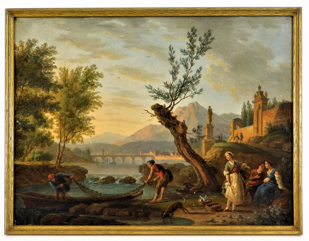 Appraisal: C ITALIAN OLD MASTER CLASSICAL LANDSCAPE PAINTING Italy th CenturySerene