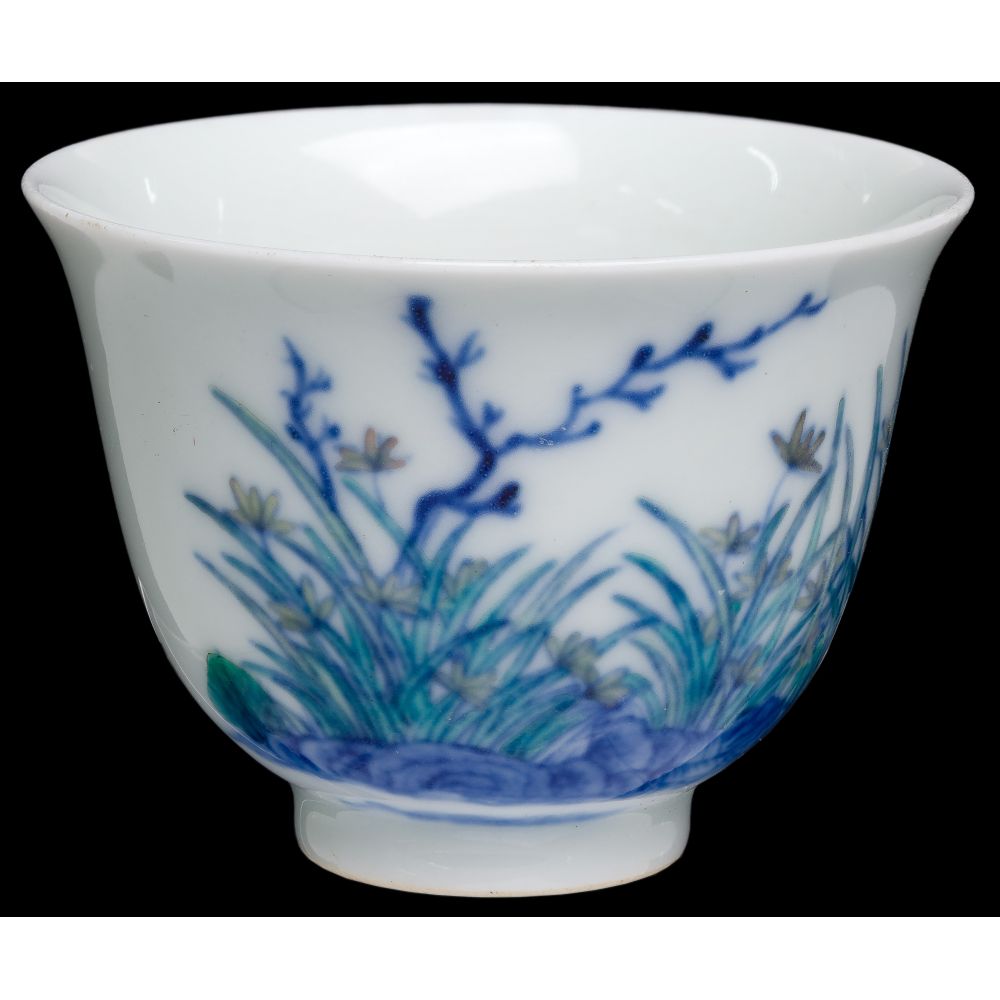 Appraisal: CHINESE DOUCAI GLAZED WINE CUPHaving underglaze blue and overglaze enamel