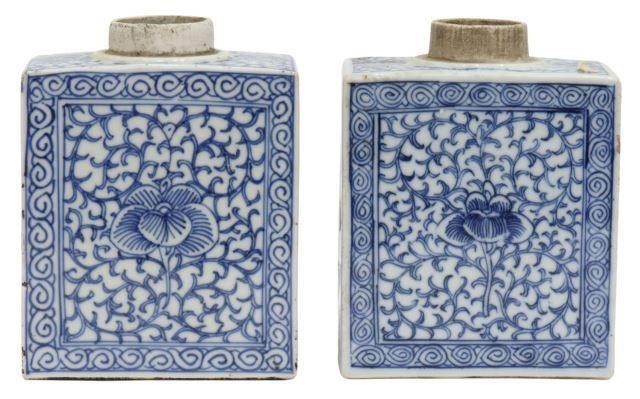 Appraisal: pair Chinese blue and white porcelain tea caddies with scrolling