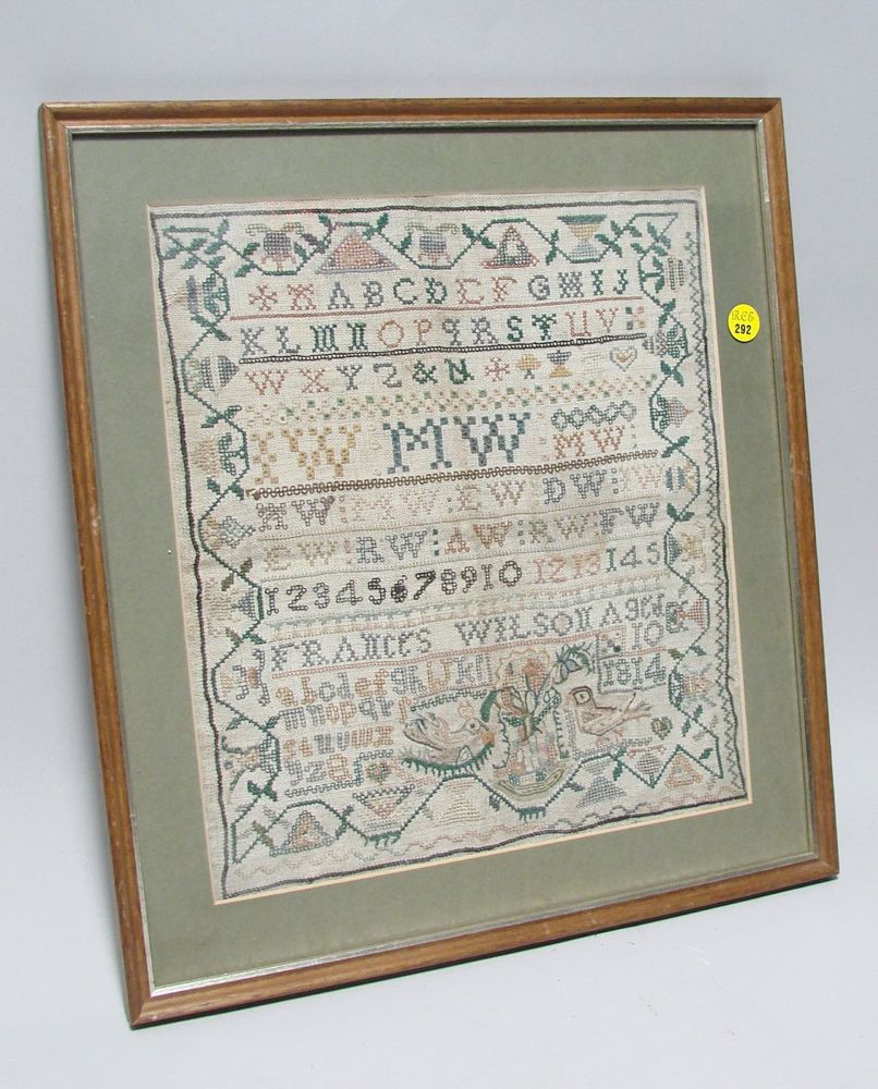 Appraisal: FRAMED NEEDLEWORK SAMPLER American Early th CenturyWrought by Frances Wilson