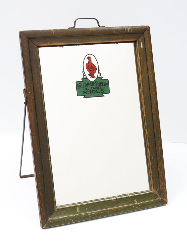 Appraisal: RED GOOSE SHOES STORE ADVERTISING MIRROR Easel back floor mirror