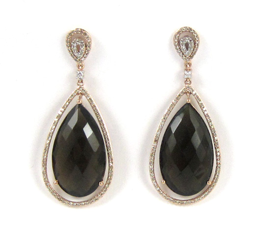 Appraisal: PAIR OF SMOKY TOPAZ AND DIAMOND EARRINGS each k rose