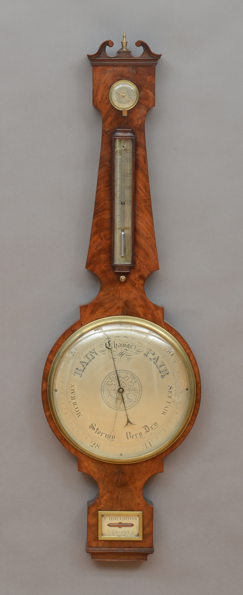 Appraisal: LATE REGENCY MAHOGANY WHEEL BAROMETER AND THERMOMETER BY F HOUGHTON