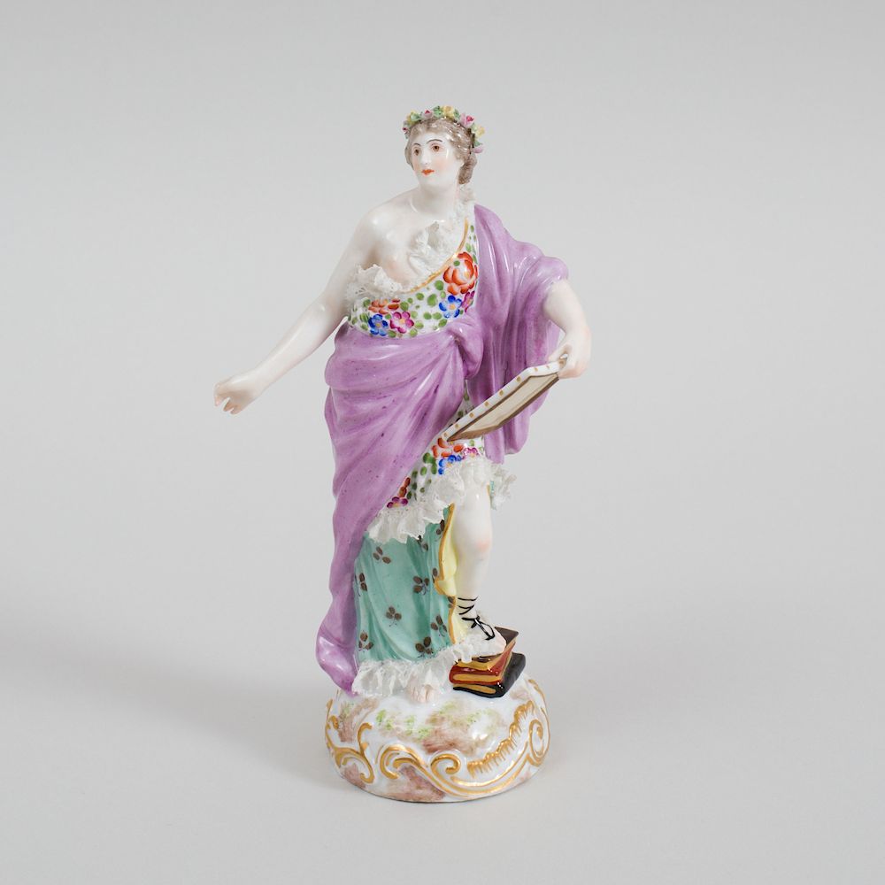 Appraisal: Continental Porcelain Figure Emblematic of Art With underglaze blue sword