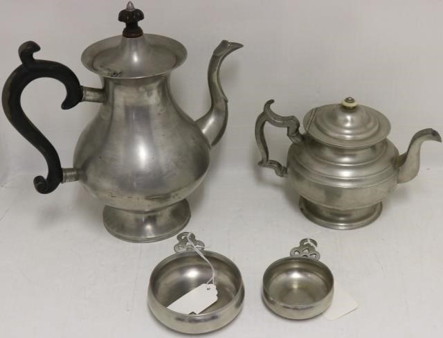 Appraisal: PIECES OF EARLY TH C AMERICAN PEWTER TOINCLUDE DIAMETER PORRINGER