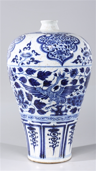 Appraisal: Chinese blue and white Meiping porcelain vase with phoenix birds