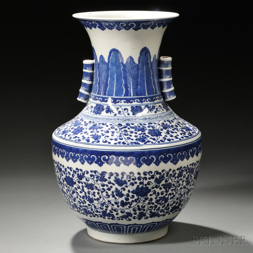 Appraisal: Blue and White Vase China Ming-style with dense scrolling lotuses