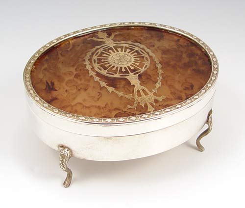 Appraisal: POWDER BOX WITH TORTOISE SHELL TOP Silver metal body with