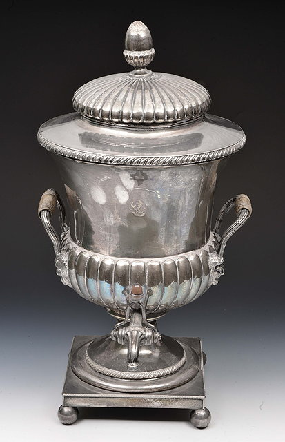 Appraisal: Victorian silver plated samovarof trophy shaped form with half fluted