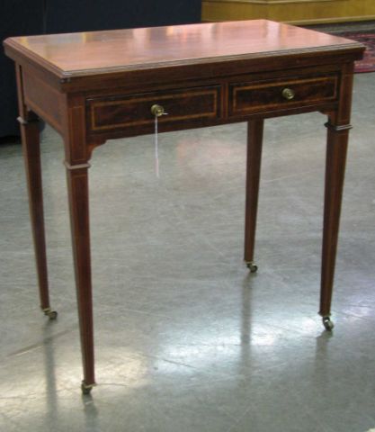 Appraisal: Federal-style game table mahogany with inlaid trim fold and rotating