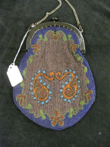 Appraisal: French Vintage Beaded Evening Bag floral decor faux totroise frame