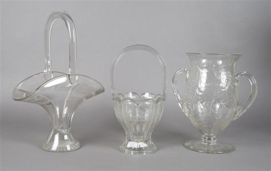 Appraisal: An Etched Glass Two-Handled Urn Height of first inches