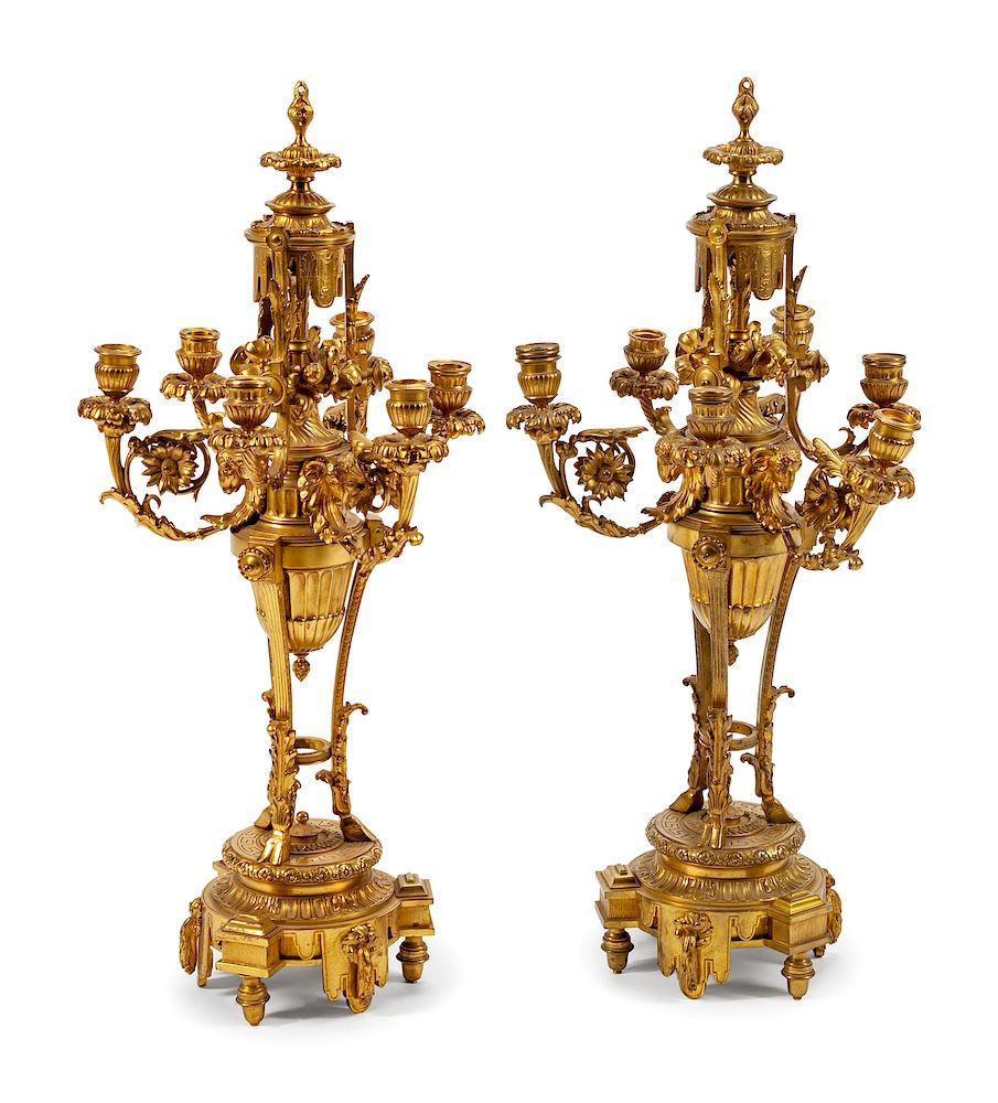 Appraisal: A Pair of Louis XV Style Gilt Bronze Six-Light Candelabra