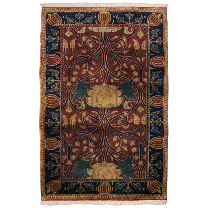 Appraisal: Arts and Crafts rug colorful patterns on a maroon field