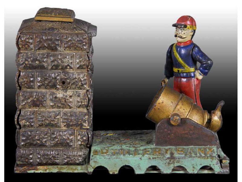 Appraisal: Artillery Cast Iron Mechanical Bank Description Union figure Crack and