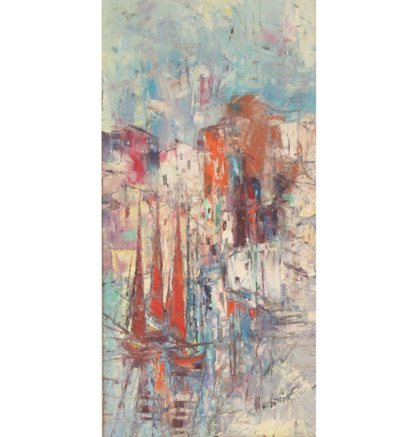 Appraisal: Italiano Antonio Italian a pair of colorful acrylic city scene