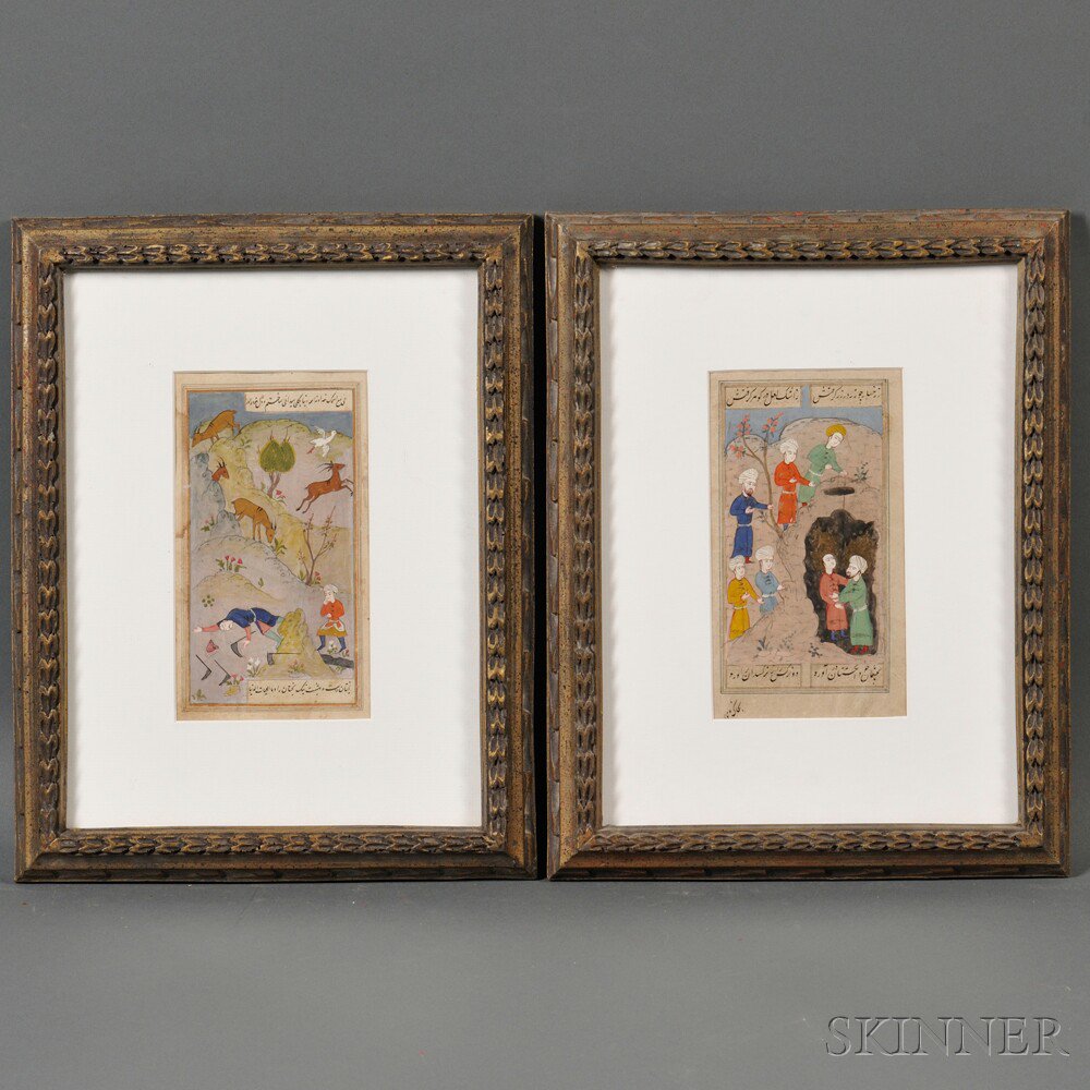 Appraisal: Two Framed Persian Miniatures Iran one depicting figures and the