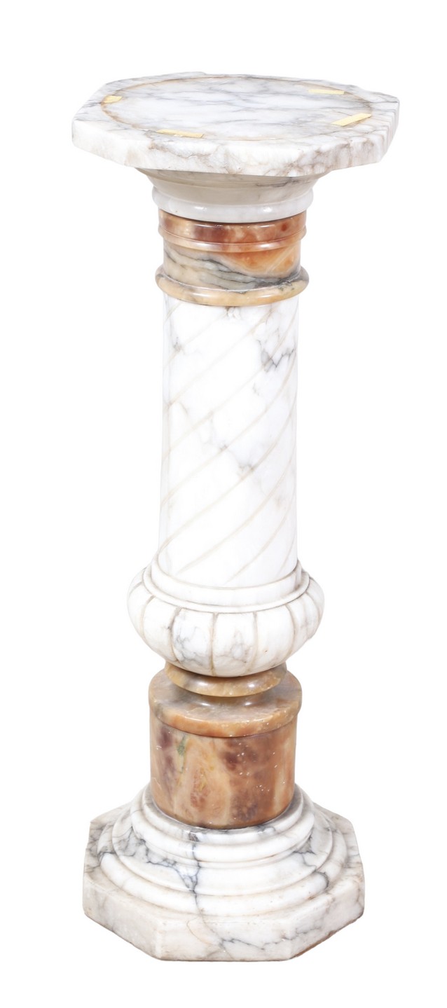 Appraisal: Tiered marble column form pedestal reeded h x diameter Large