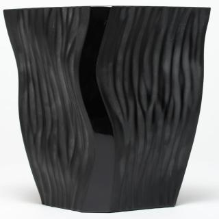 Appraisal: Cristallerie France Modernist Black Glass Vase Biomorphic acid-etched in reverse