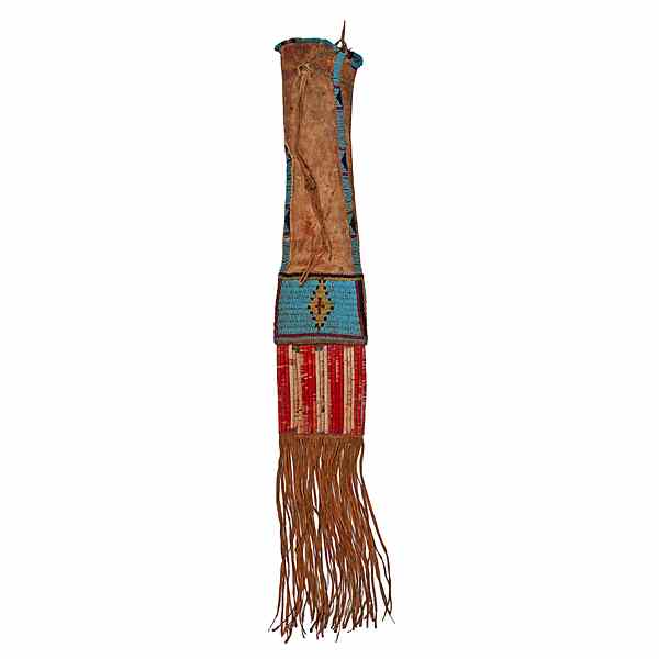 Appraisal: Early Sioux Beaded Hide Tobacco Bag sinew-sewn and beaded using