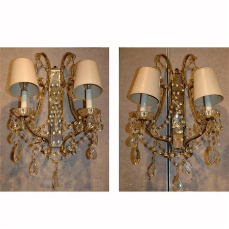 Appraisal: Pair of Beaded Mirror Back Two-Light Sconces Estimate -