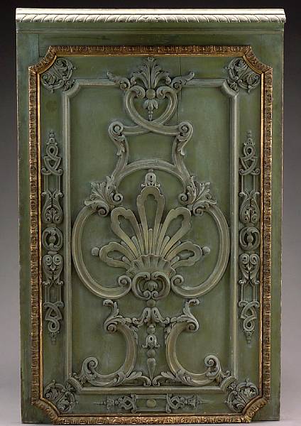 Appraisal: A R gence style painted and parcel gilt boiserie panel