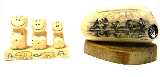 Appraisal: Two Inuit Eskimo pieces scrimshaw including a whale's tooth with