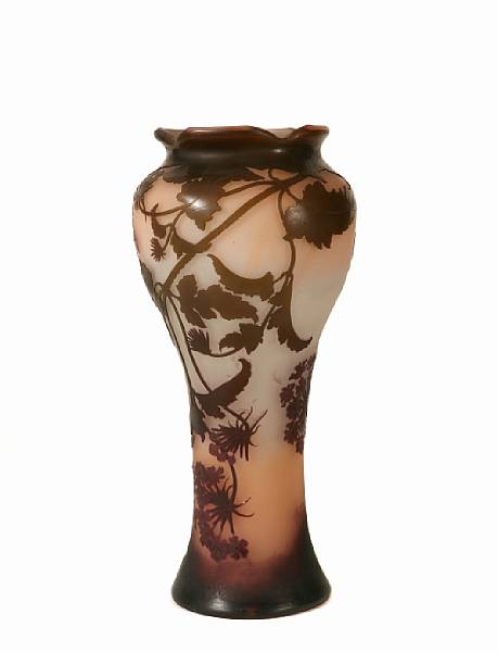 Appraisal: A large cameo glass Hydrangea vase has spurious Gall signature