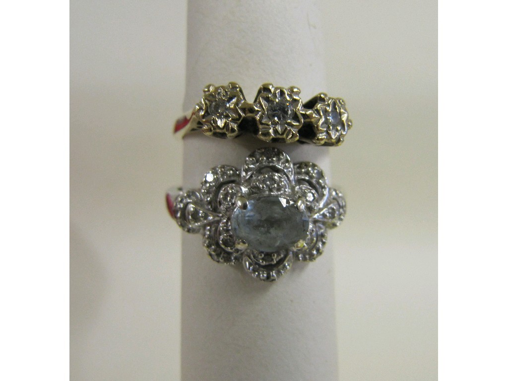 Appraisal: Lot comprising ct gold diamond three stone ring and a