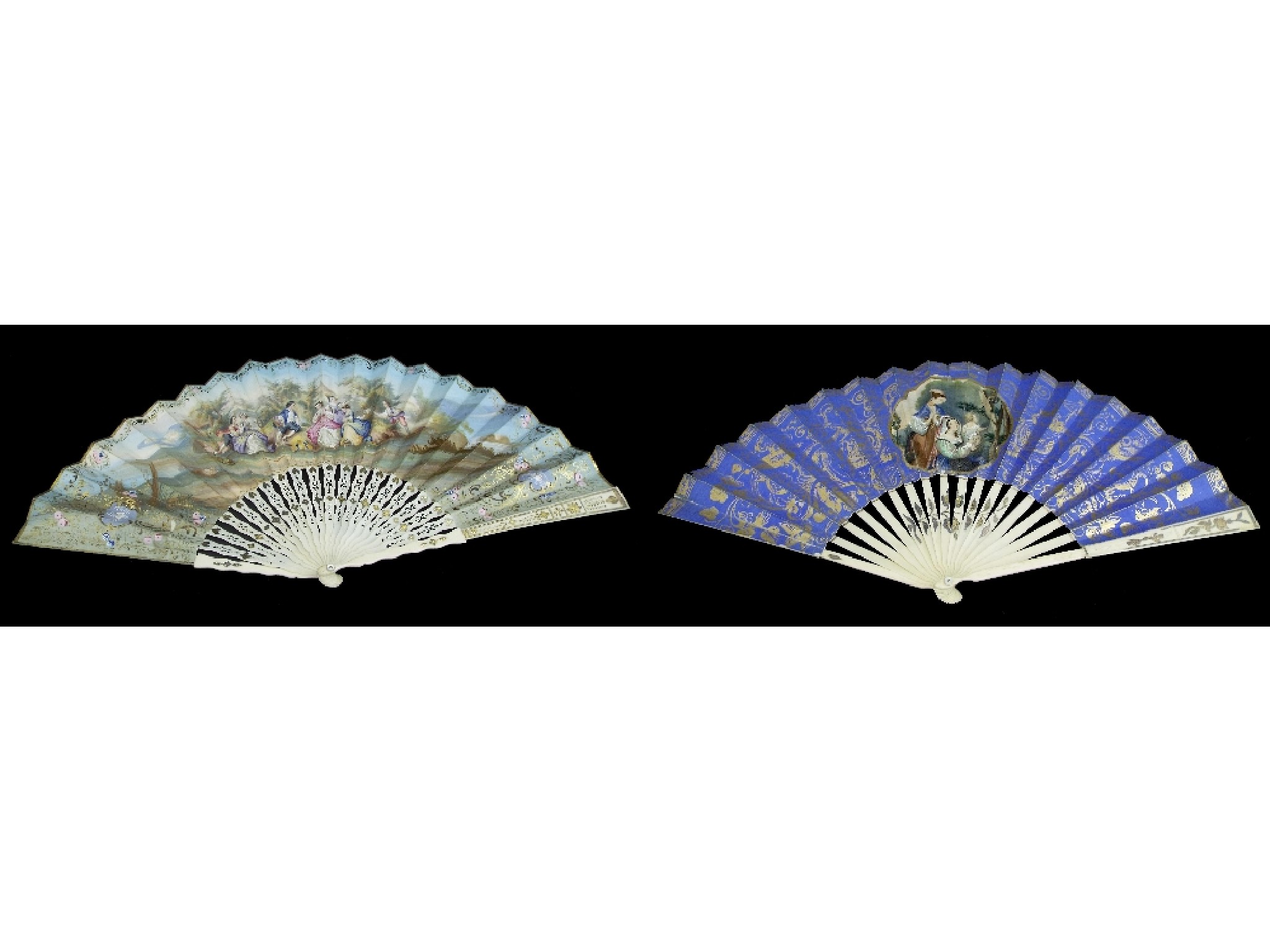 Appraisal: Two French ivory brise stick fans each decorated with Classical