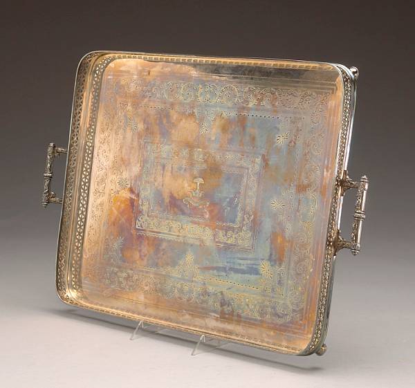 Appraisal: A Victorian plated rectangular galleried tea trayJoseph Rogers amp Sons