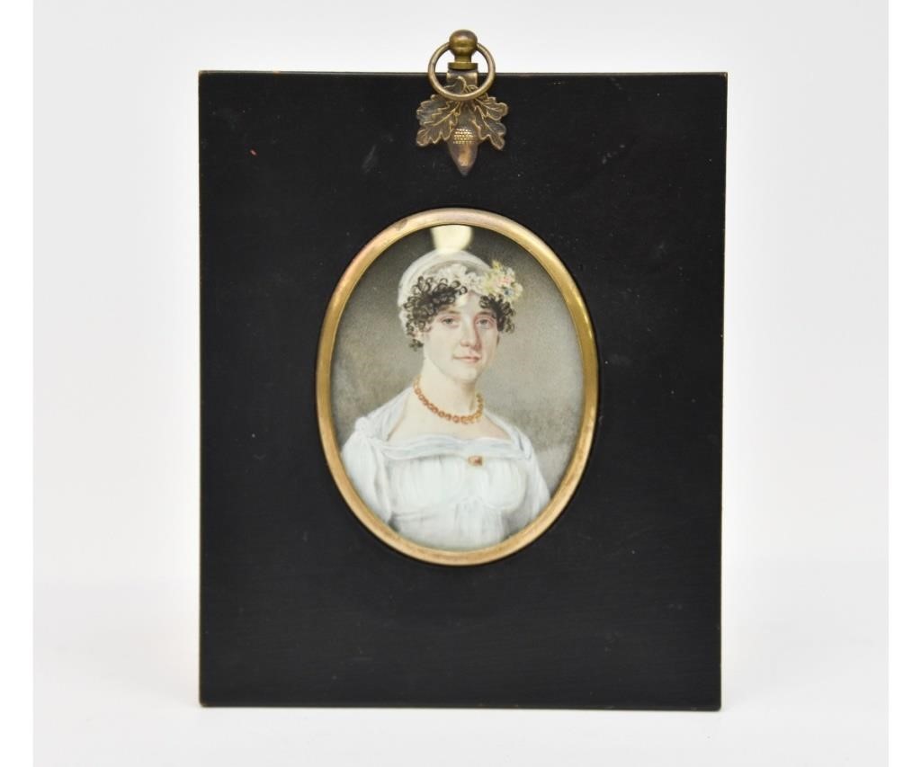 Appraisal: Miniature oval watercolor portrait of a young woman early th