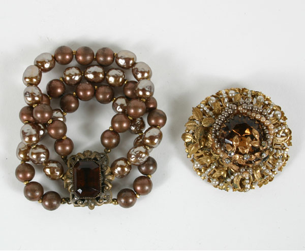 Appraisal: Miriam Haskell brooch and multi-stand bracelet with amber stones and