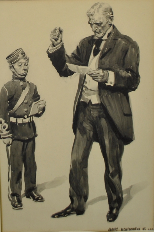 Appraisal: - Ink illustration of a bellboy and a man signed