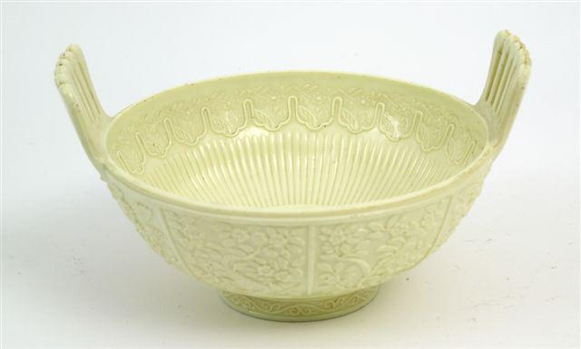 Appraisal: VICTORIAN PALE YELLOW SOWERBY MOULDED GLASS BOWL with tall pierced