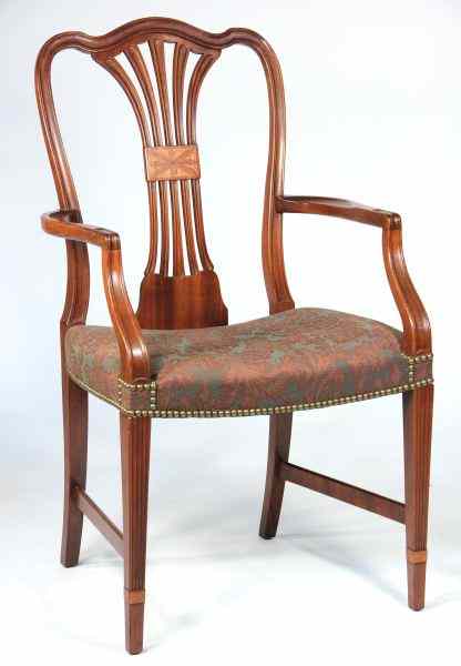 Appraisal: Antique Hepplewhite Captain's Chaircirca shaped and pierced mahogany back with