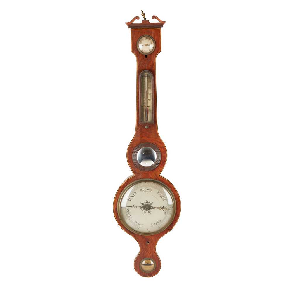 Appraisal: A REGENCY MAHOGANY WHEEL BAROMETER BY F GUGERI LONDON EARLY