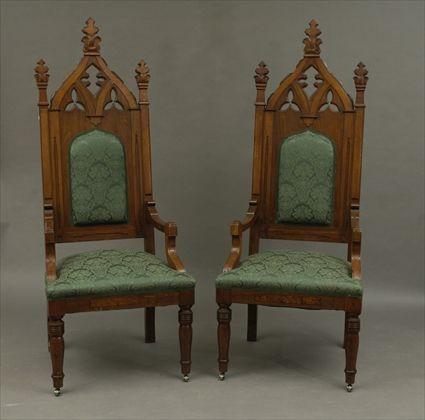 Appraisal: Pair of Gothic Armchairs