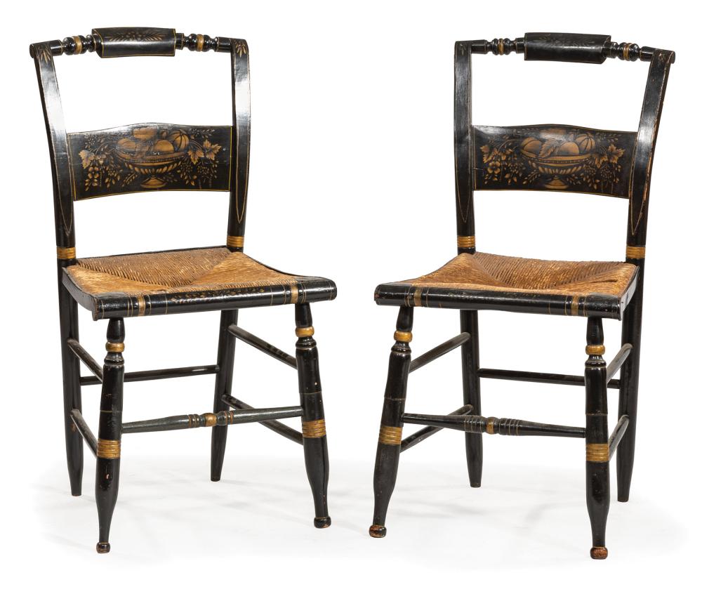 Appraisal: Pair of Stenciled and Gilt Fancy Chairs early th c