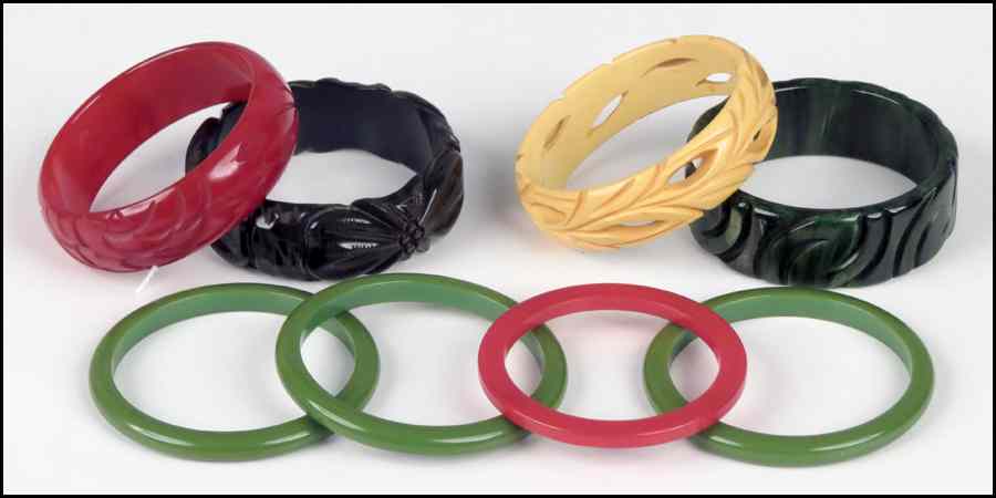 Appraisal: EIGHT BAKELITE BRACELETS Condition One of the set of three