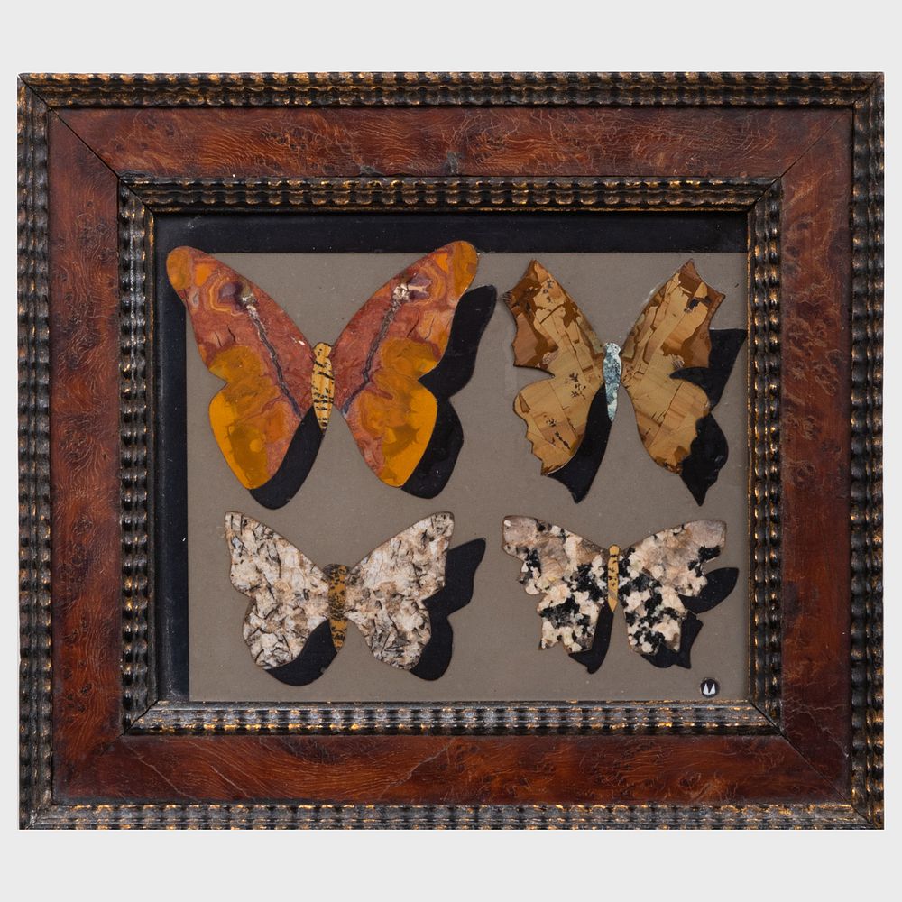 Appraisal: Italian Specimen Marble Picture of Butterflies x in frame An