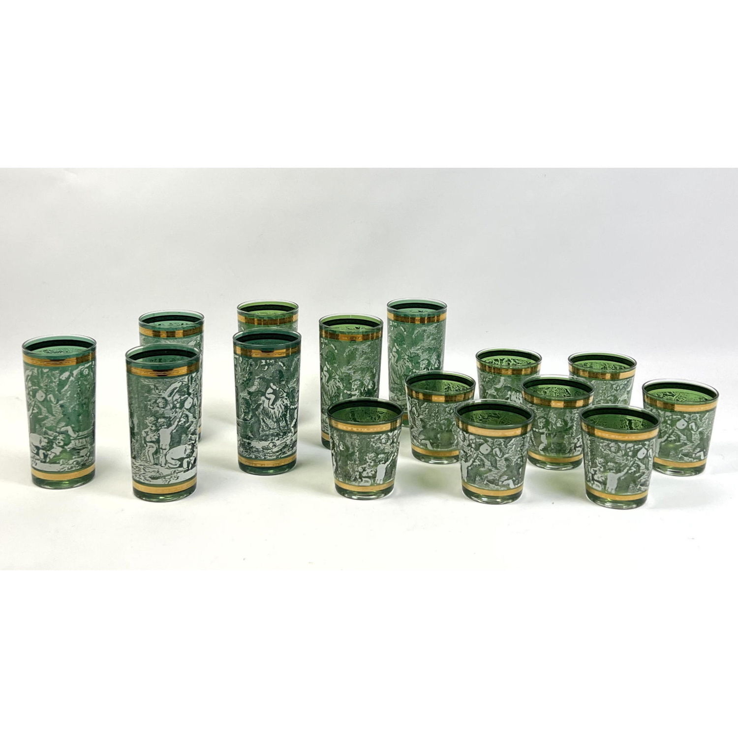 Appraisal: Set Piero Fornasetti style Drinking Glasses Green glasses with white