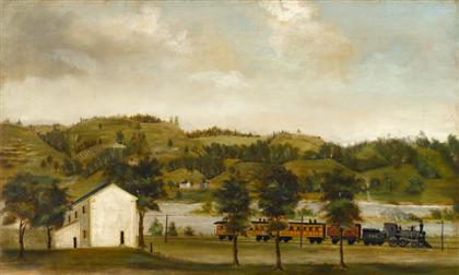 Appraisal: American School th centurycountry landscape with milwaukee st paul train