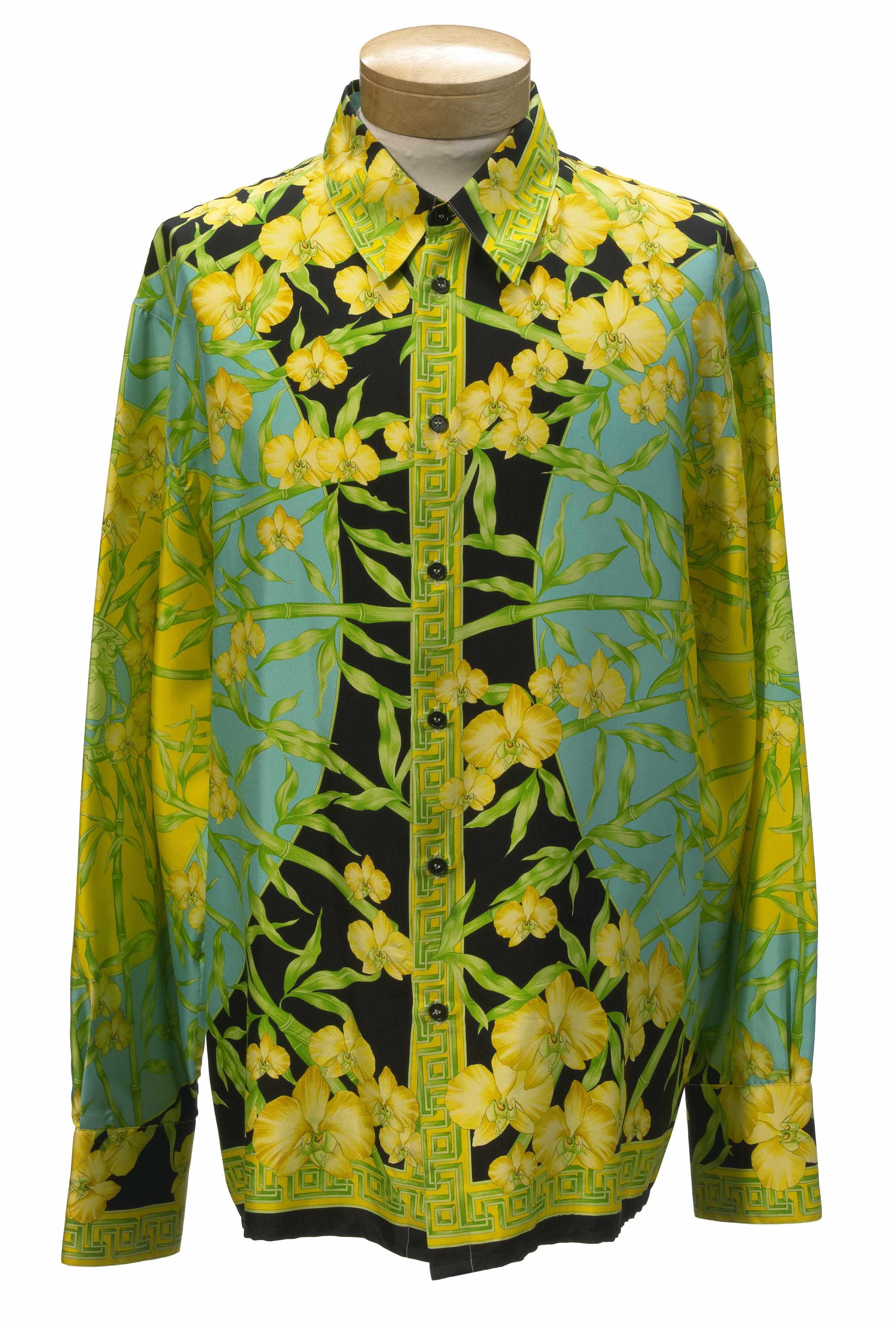 Appraisal: Michael Jackson owned Versace shirt Black yellow green and blue