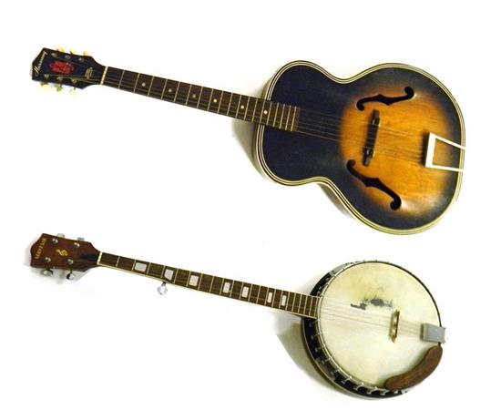 Appraisal: MUSICAL INSTRUMENTS Banjo and acoustic guitar Mayfair banjo c s